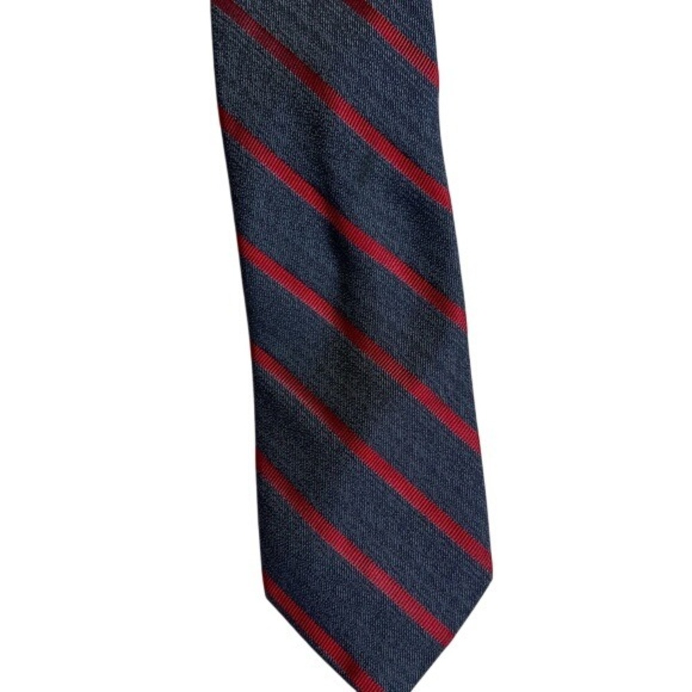 Tommy Hilfiger Navy Blue Cherry Red 2 Tone Striped Tie Silk Cotton 4x60 Formal.